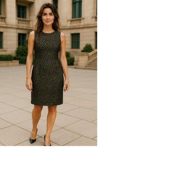 Ann Taylor Size 6 Dress Sleeveless Lined Tailored Black Olive Print - Picture 1 of 7